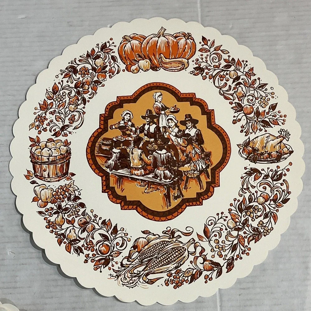 Vintage Paper Placemats‎ Thanksgiving Pilgrims 1970s Set Of 7 Halmark 14